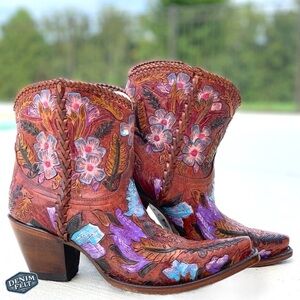 Corral Women’s Multi Color Hand Painted Honey Tooled Ankle Cowboy Western Boots